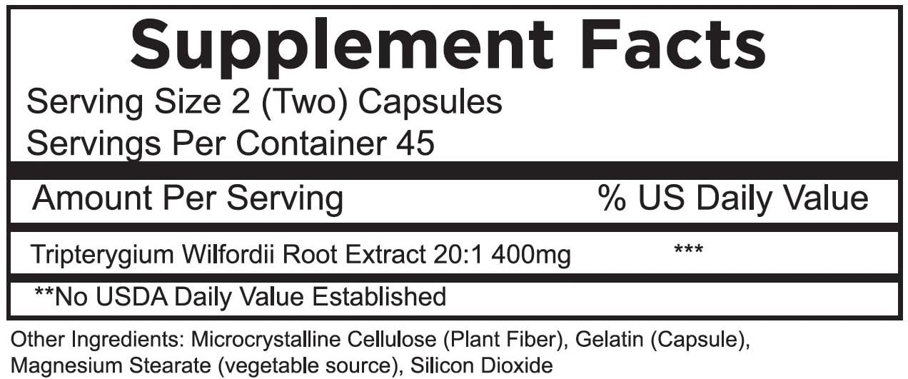 Thunder God Root label details indicating 20:1 extract and triptolide presence