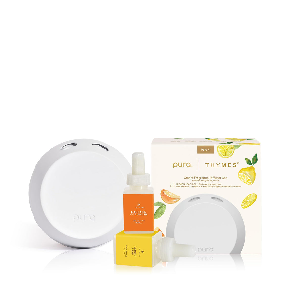 Thymes Pura 4 diffuser on a shelf creates a balanced living room ambiance