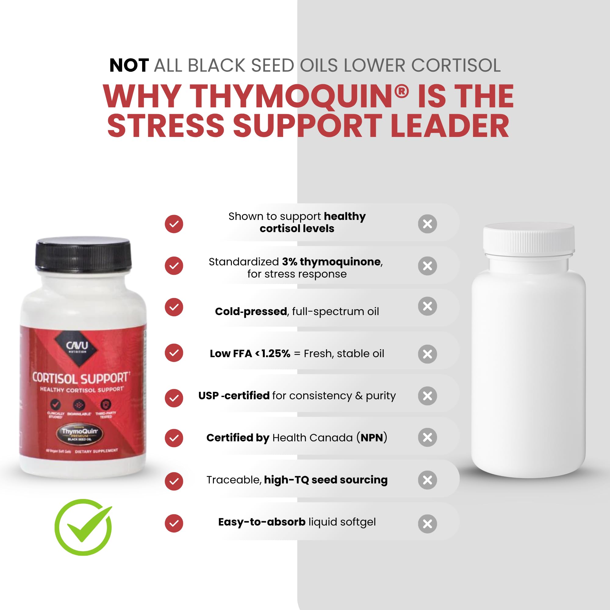 Vegan non-GMO certification label on ThymoQuin Cortisol Manager bottle