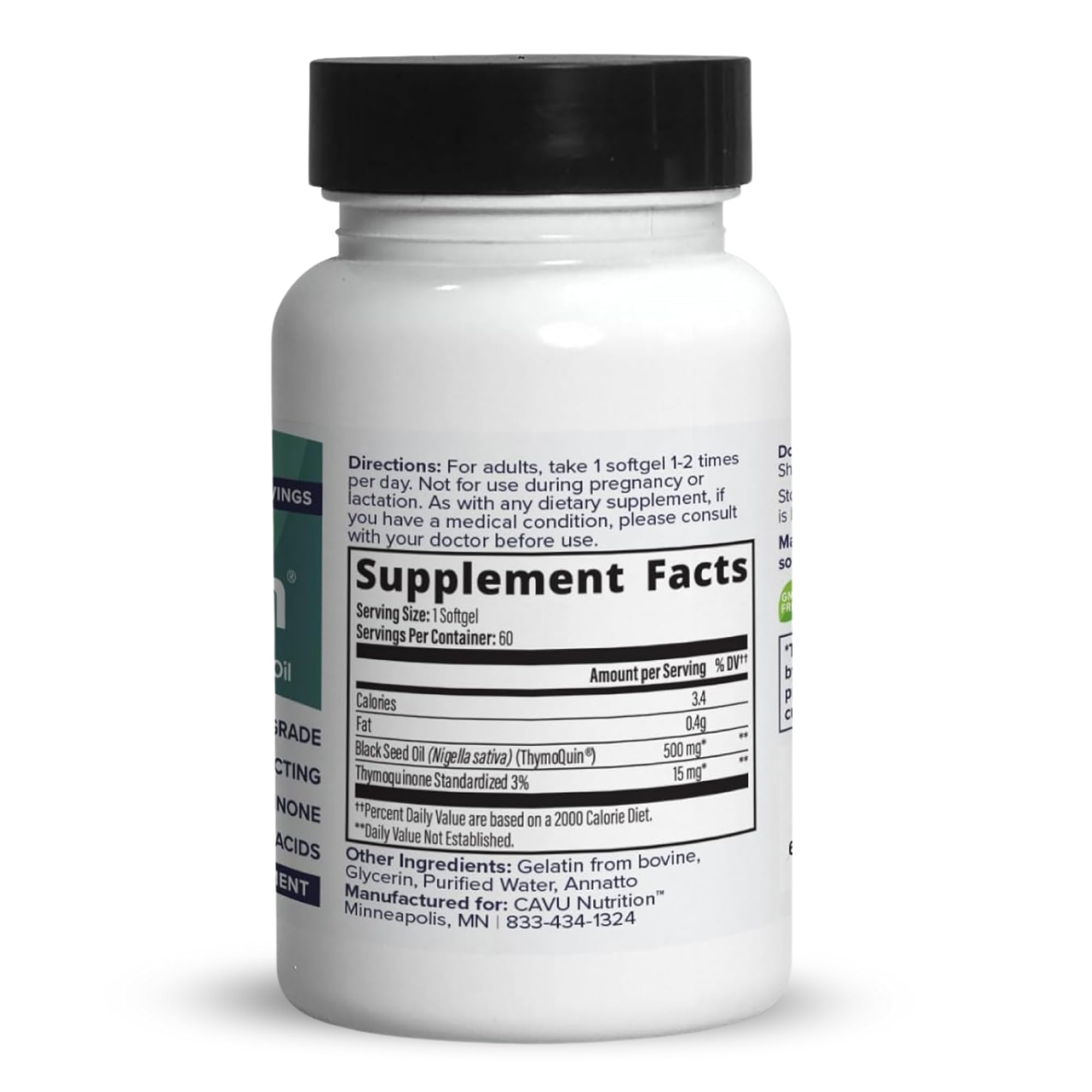 ThymoQuin USP-grade label on bottle showcasing full-spectrum oil quality.