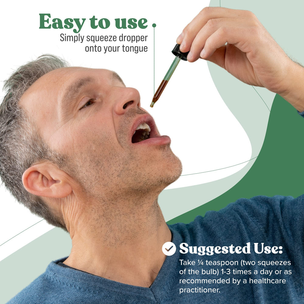 Thyrobin drops on tongue showing quick, tasty use.