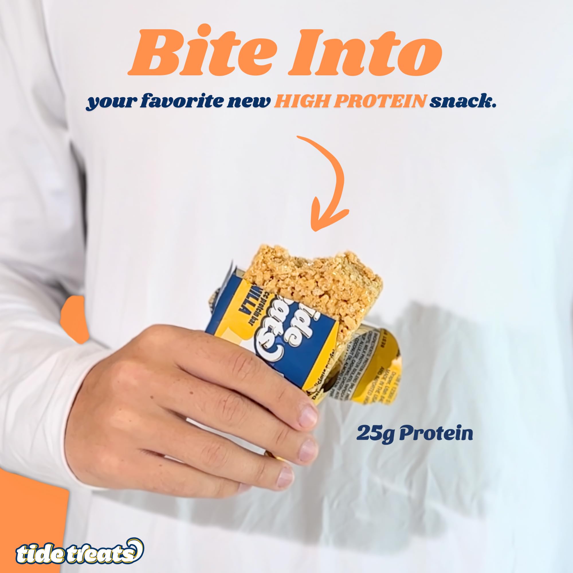 TideTreats Crispy Rice Bar cross-section highlights crunchy texture.