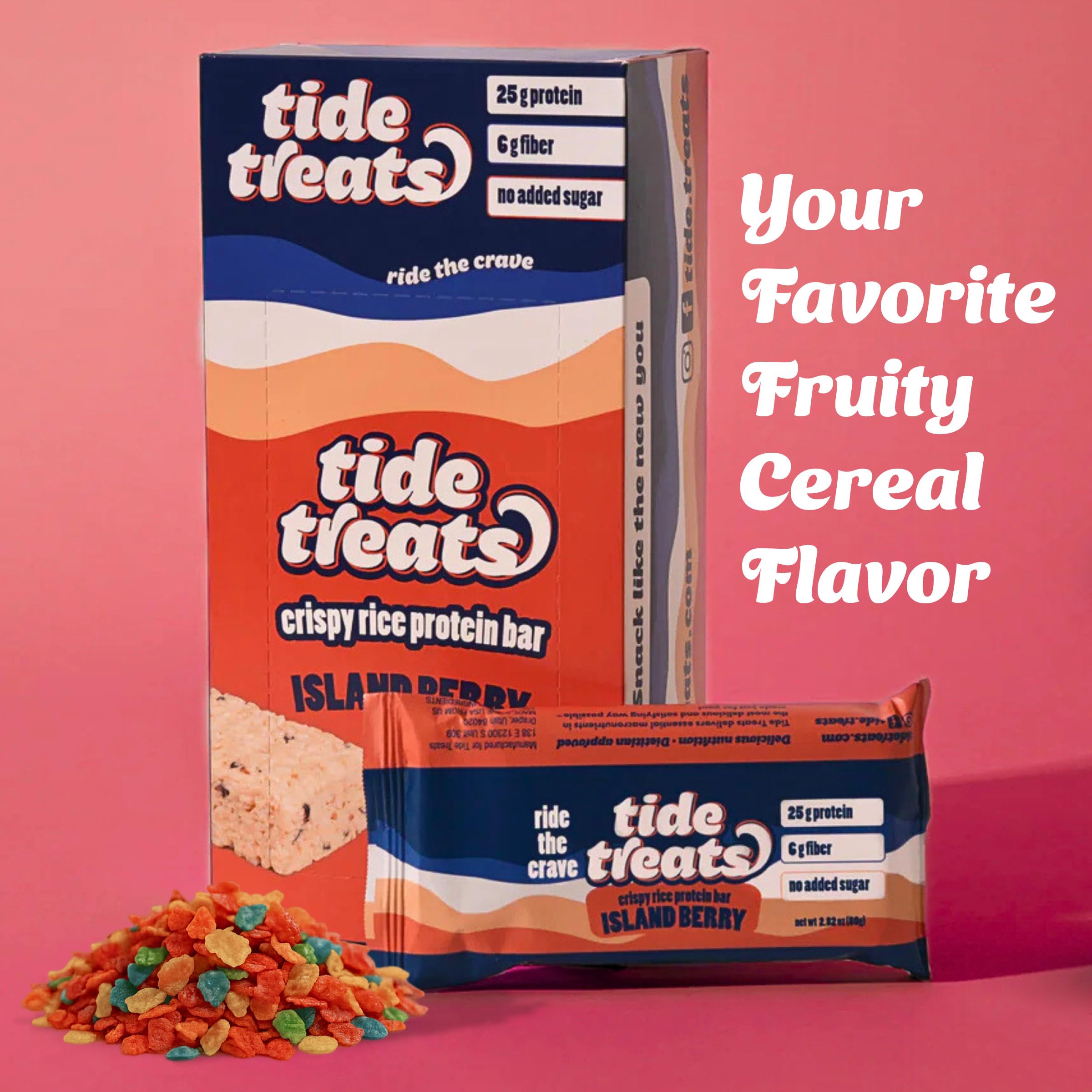 Tidetreats Crispy Rice Bar Island Berry at a desk or bag for study or work