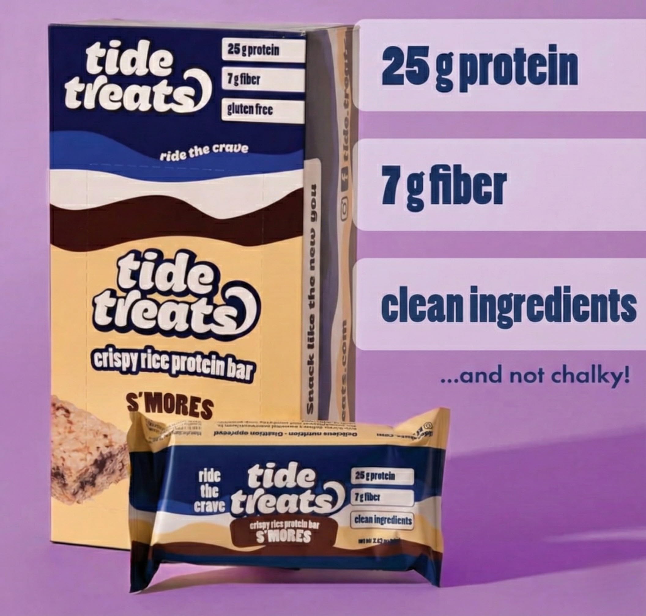 Tidetreats Crispy Rice Protein Bar wrapped for grab-and-go snacking.