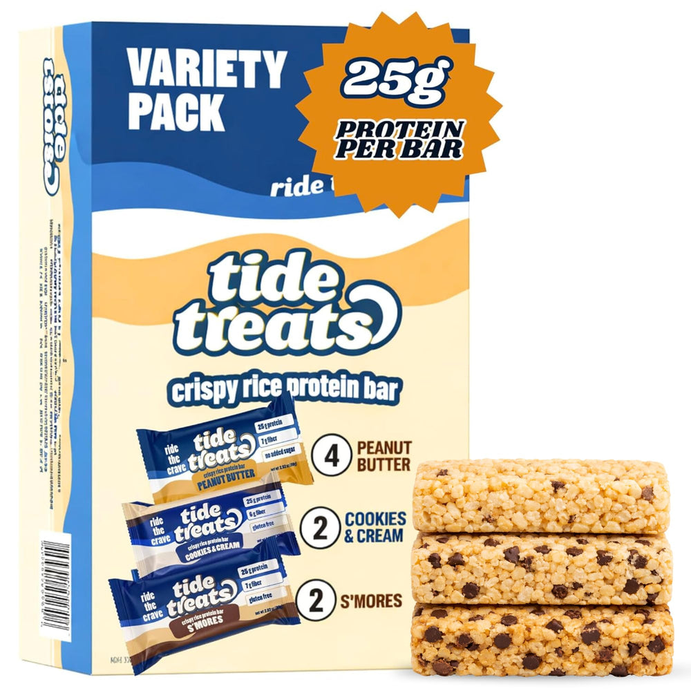 Tidetreats Crispy Rice Bar Variety Pack: convenient, protein-packed bars for busy days.