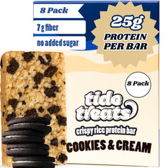 Tidetreats Cookies and Cream packaging for on-the-go protein.