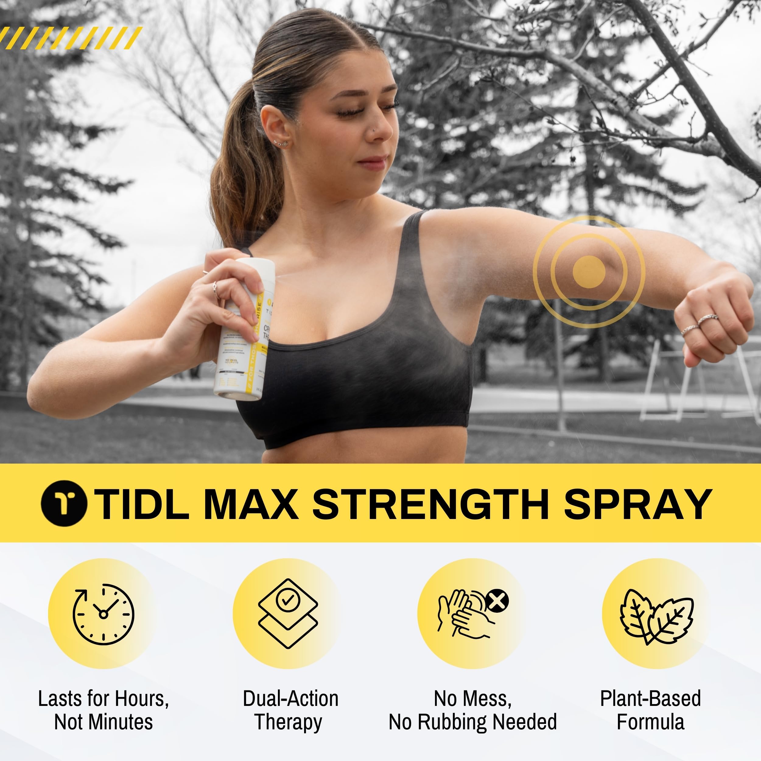 TIDL Cryotherapy Spray quick-drying formula reduces stickiness
