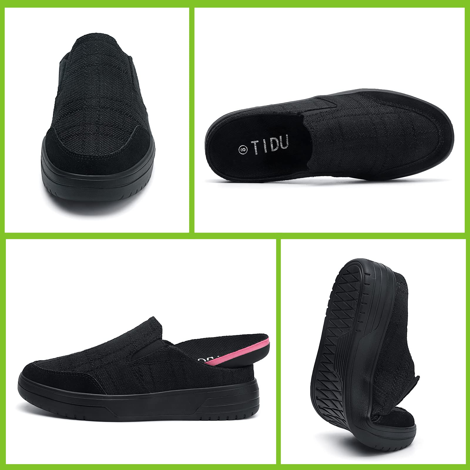 TIDU women’s slip-ons offer a deep cup heel for stability.