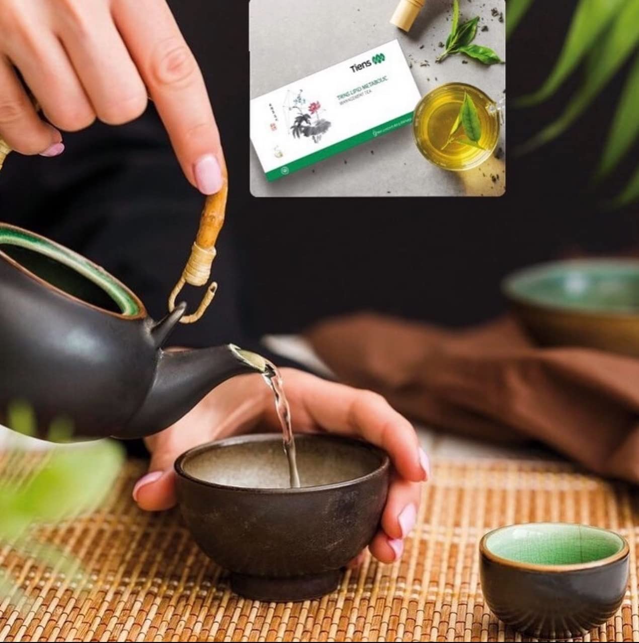 TIENS Lipid Metabolic Management Tea leaf closeup reveals a complex botanical blend