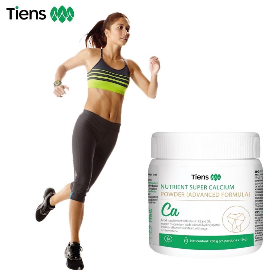TIENS Nutrient Super Calcium Powder glass with powder ready for daily use.
