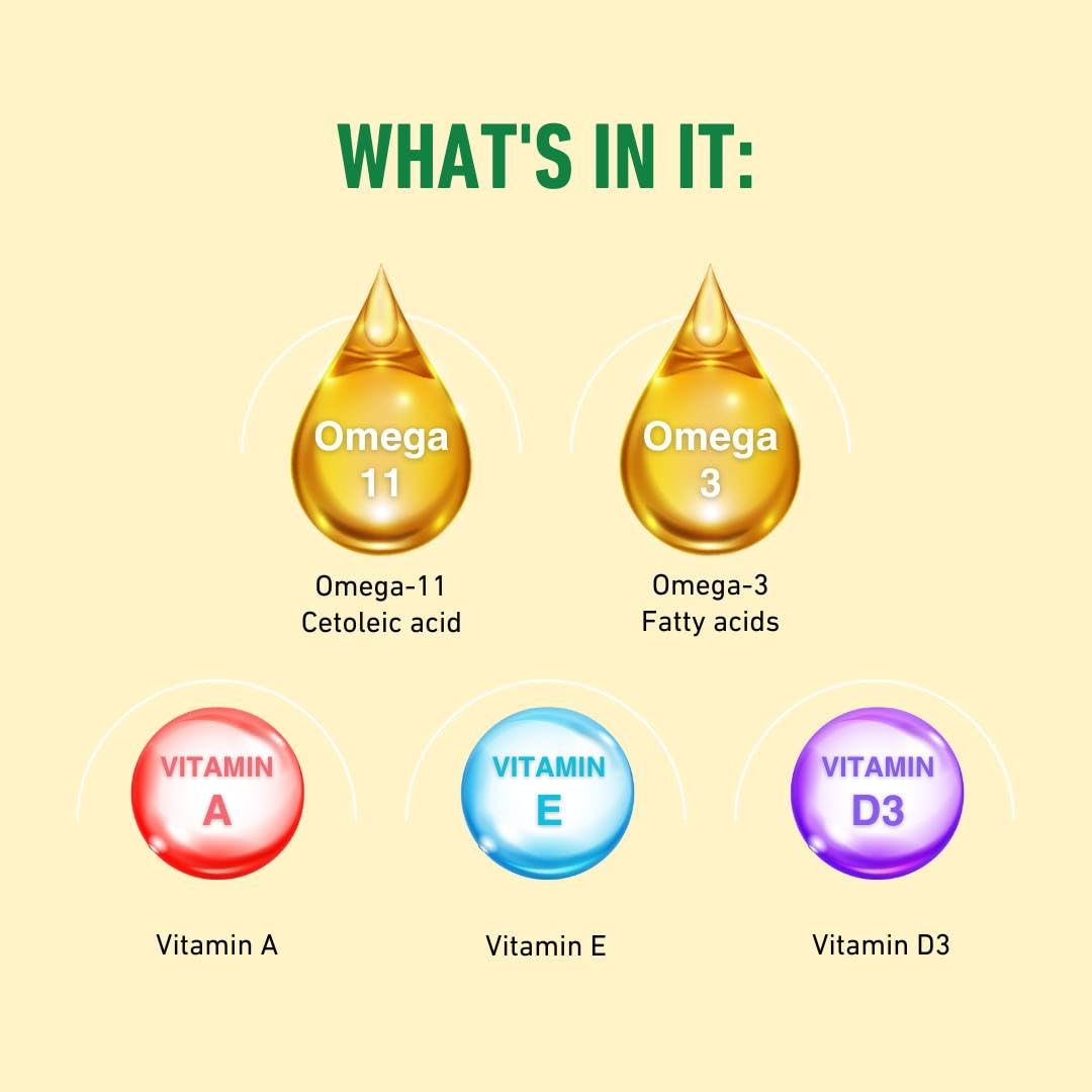 Tiens Omega 3 & 11 open bottle shows softgels for easy swallowing.