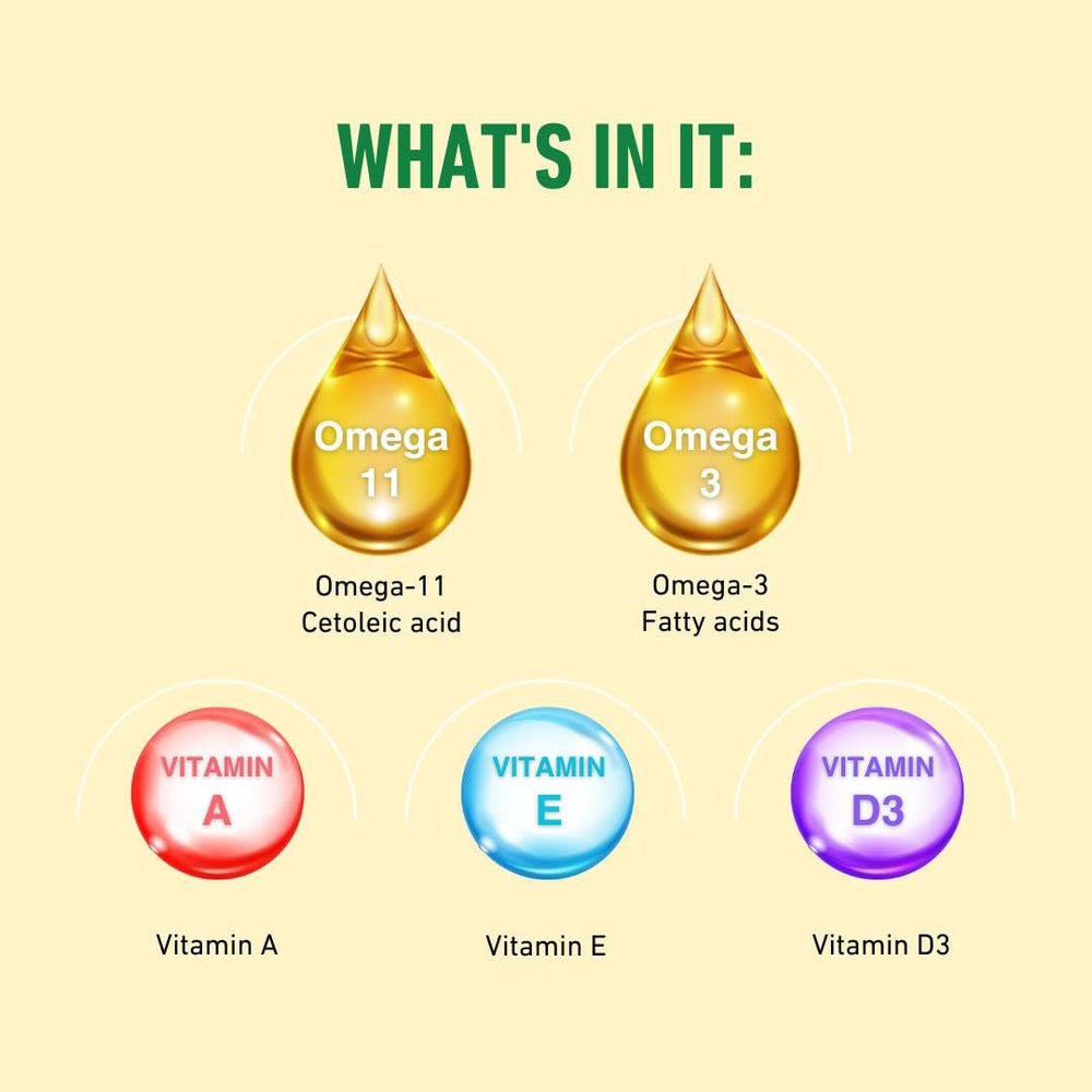 Tiens Omega 3 & 11 open bottle shows softgels for easy swallowing.