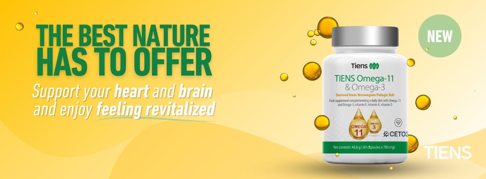 Tiens Omega 3 & 11 softgels being taken for joint and cognitive support.