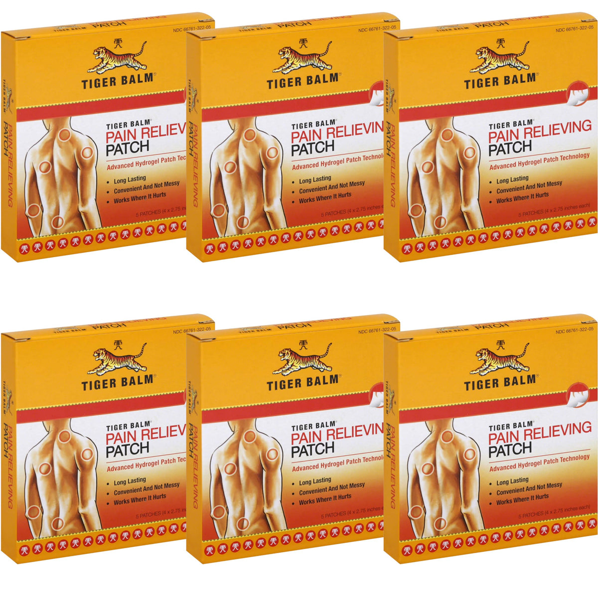 Tiger Balm Patch box front showing packaging for targeted relief