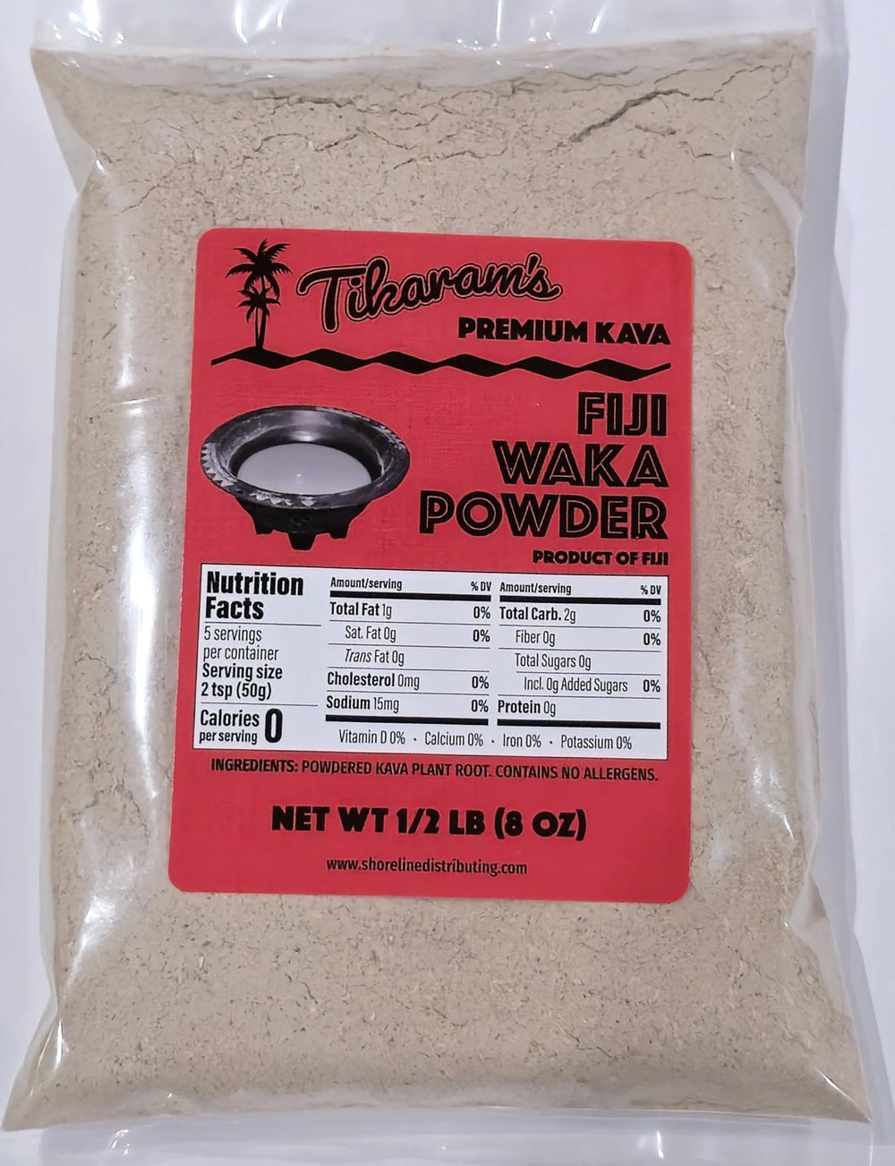 Tikaram's Noble Strain Kava powder packet label.