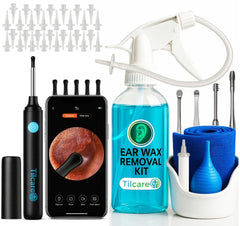 Tilcare ear camera bundle setup demonstrates a complete kit for safe at-home ear cleaning.