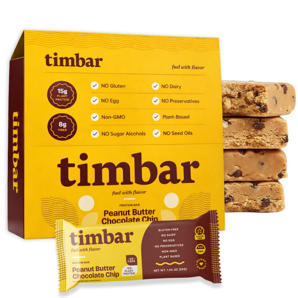 TIMBAR peanut butter chocolate chip bar in pack for on-the-go protein