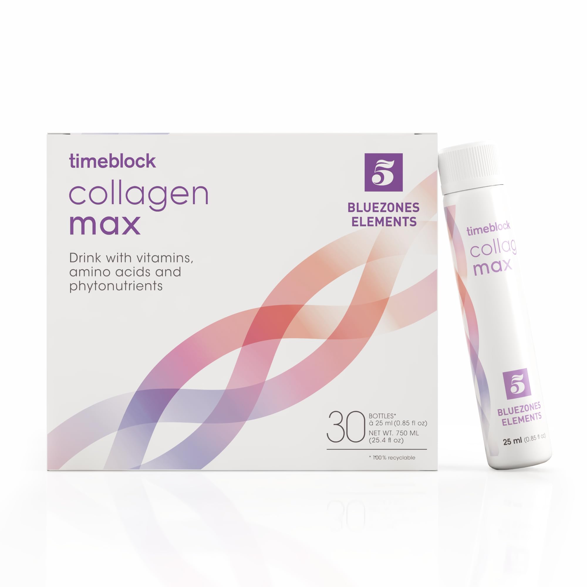 Timeblock CollagenMAX bottle displaying 30 servings for daily skin support.