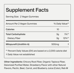 Timeline Mitopure Urolithin A Gummies with benefits chart suggesting cellular energy support.