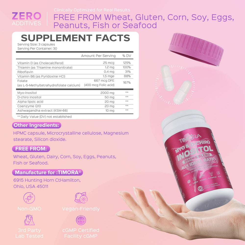 TIMORA label detail highlights blend and bioavailability