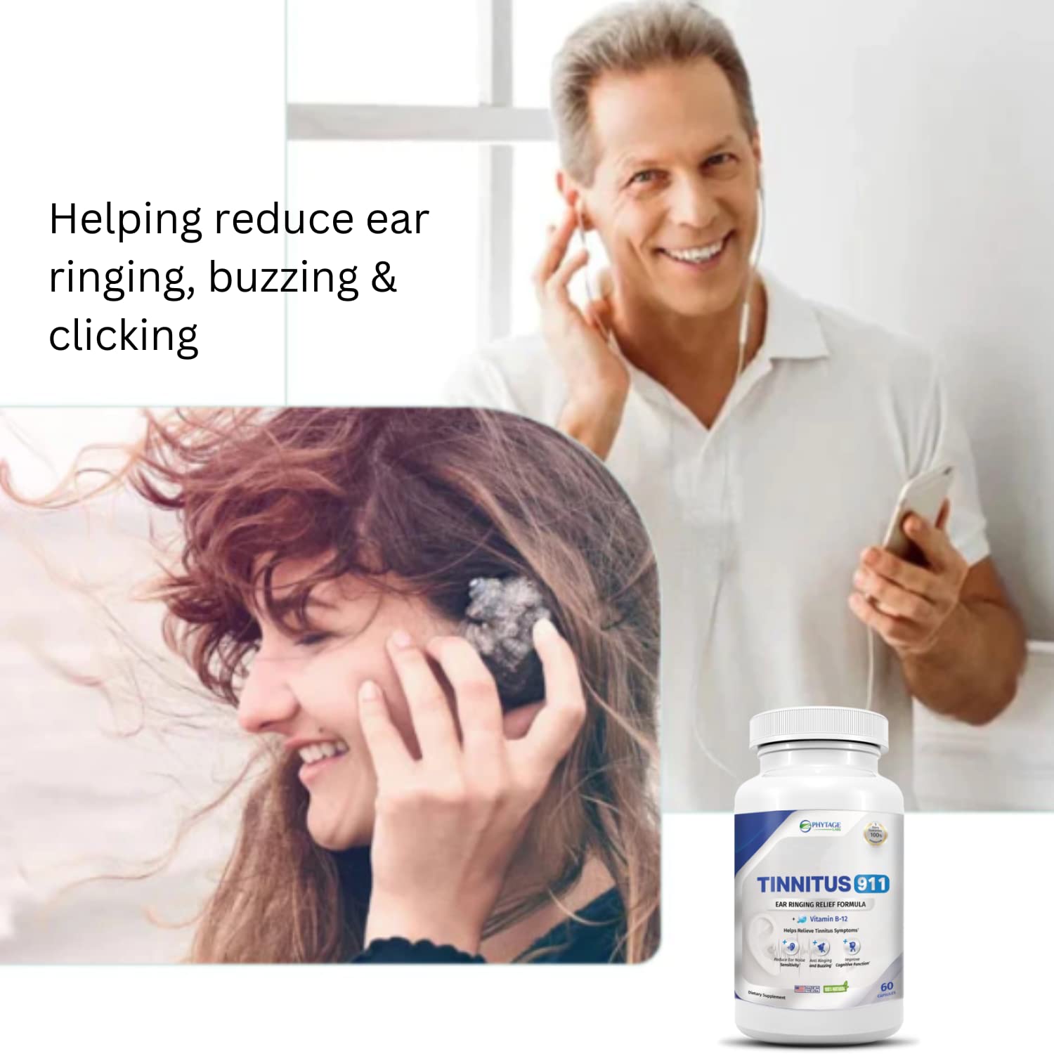 Tinnitus 911 bottle back label, clear ingredients and usage notes.