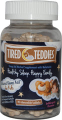 Tired Teddies bubblegum-flavor chewable tablets for kids' bedtime routine and gentle sleep support.