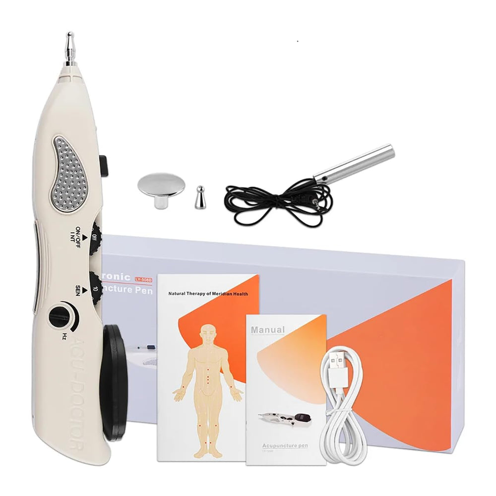 Tirisia electronic acupuncture pen front view showing compact design for on-the-go use.