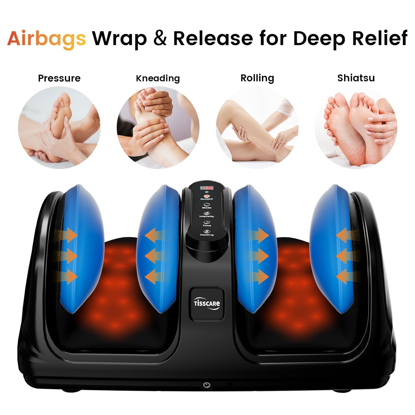 TISSCARE foot massager kneading rollers for deep foot relief.