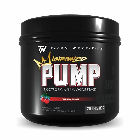 Titan Nutrition Pump Unrivaled Cherry Luau bottle for enhanced vascularity during workouts