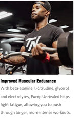 Ingredients panel of Pump Unrivaled featuring core actives and stimulant-free focus