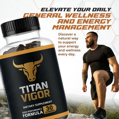 Titan Vigor gummies closeup highlights natural ingredients for daily wellness.