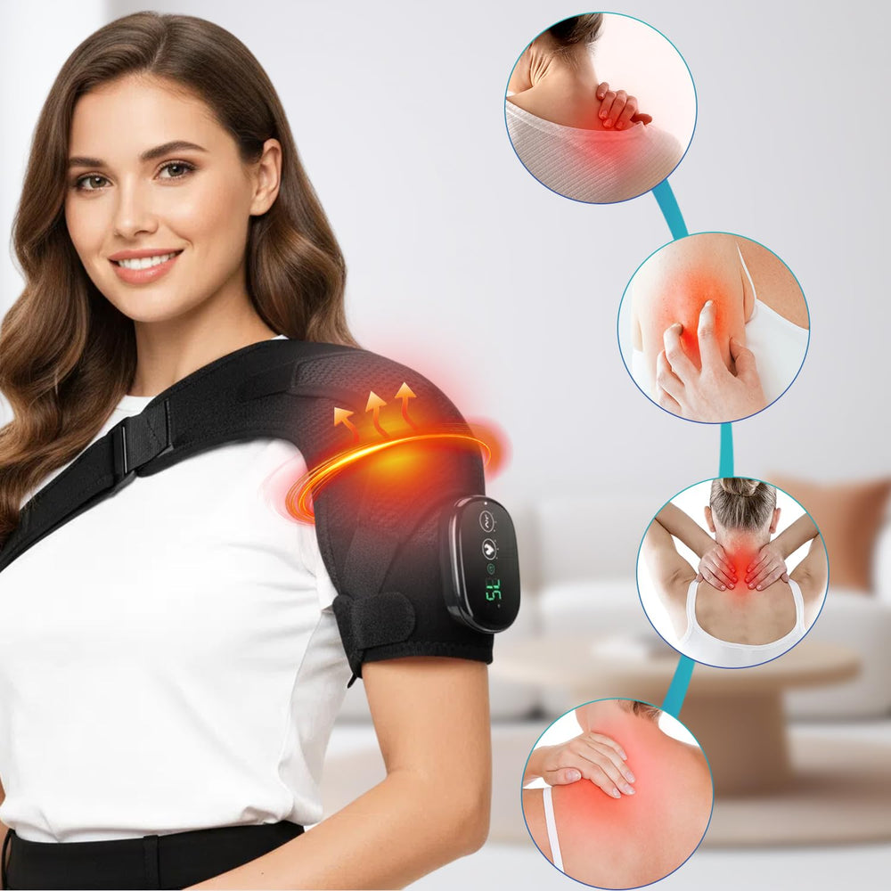 Tizwis Shoulder Heating Pad demonstrates three vibration modes for customizable massage sensations.