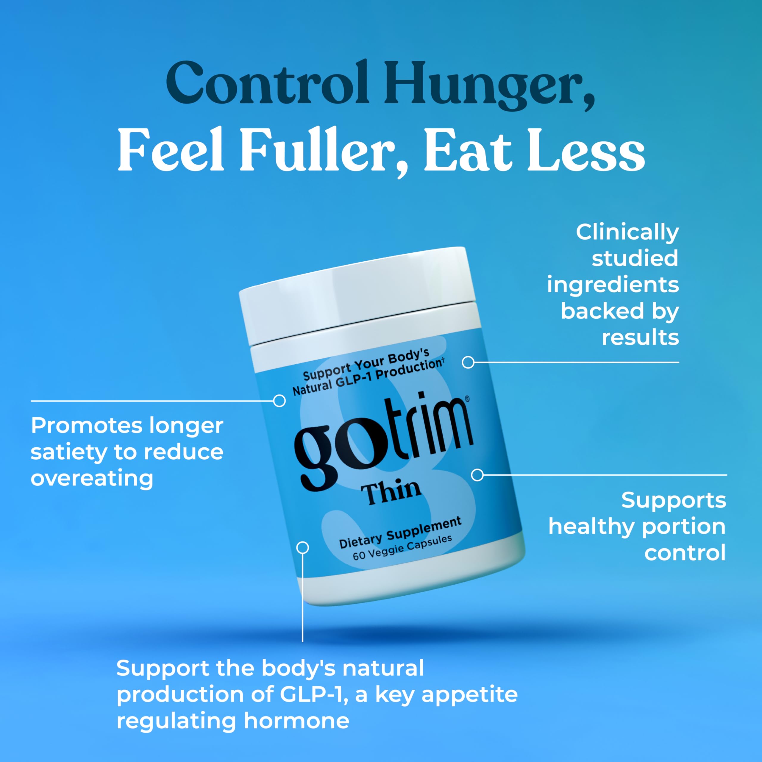TLS GoTrim bottle label front shows vegan, gluten-free formula for everyday wellness.
