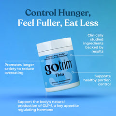 TLS GoTrim bottle label front shows vegan, gluten-free formula for everyday wellness.