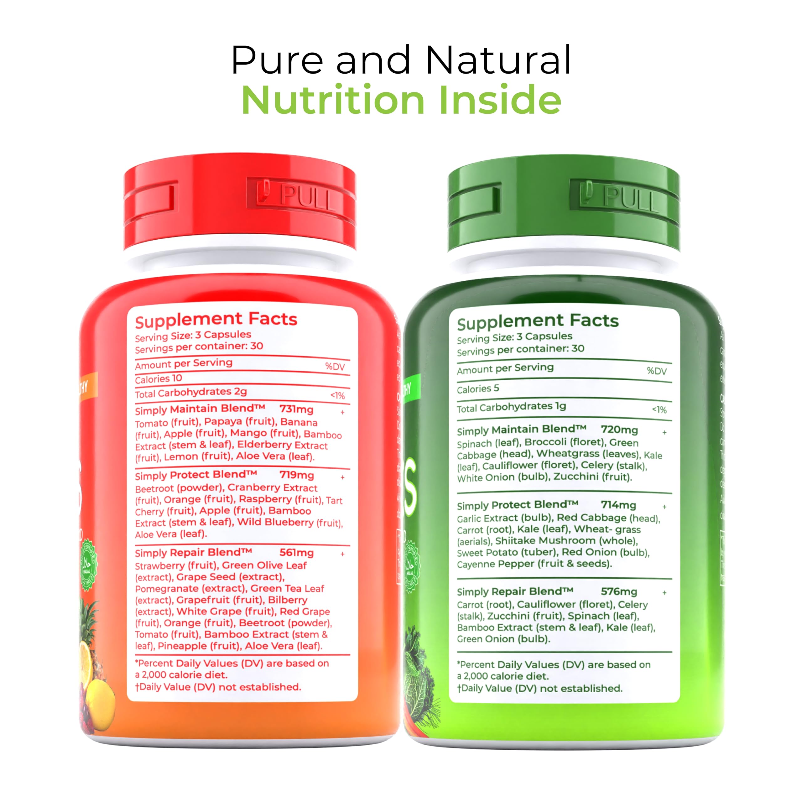 TM NATURALS nutrition-panel shows 40+ whole-food ingredients and natural energy potential.