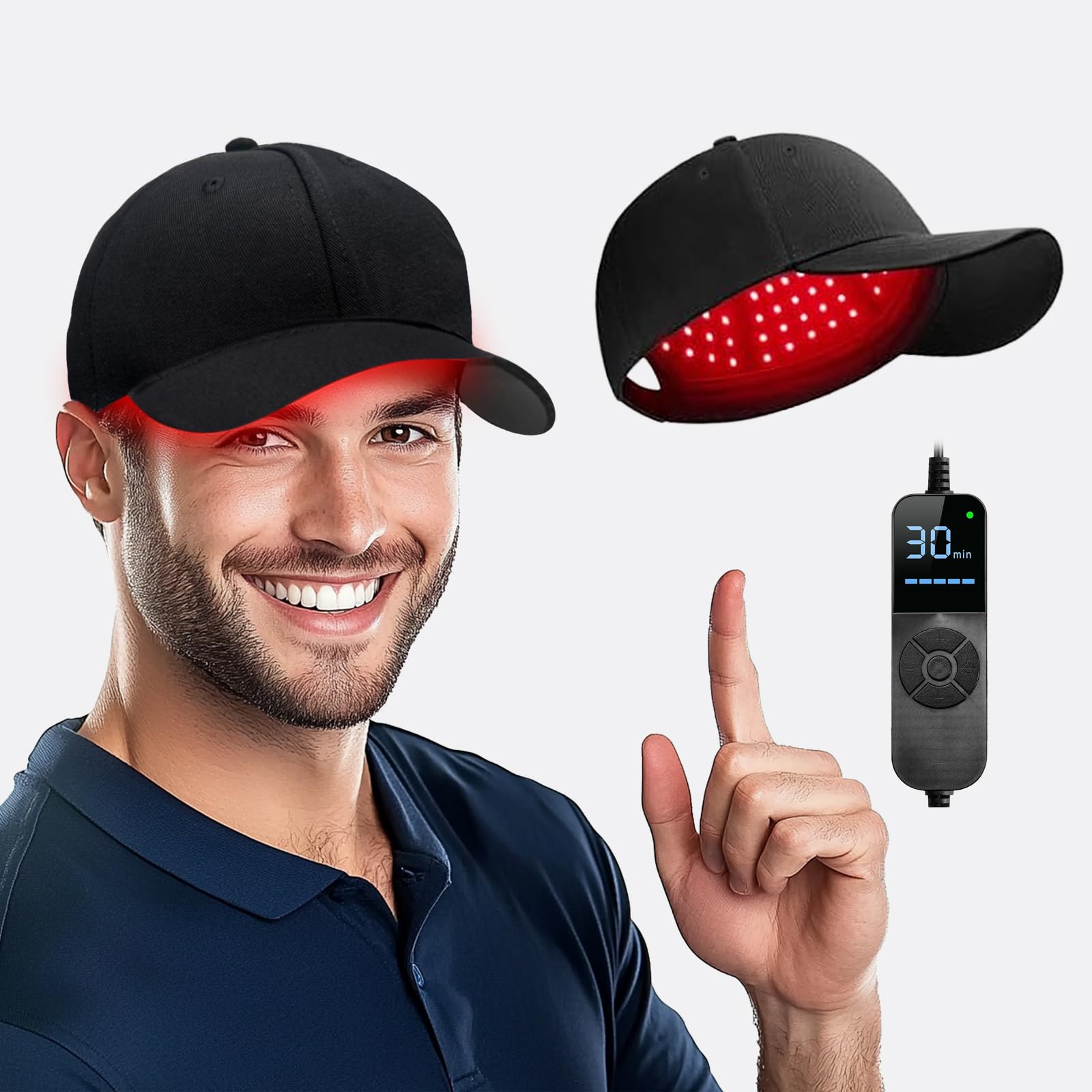 TMOSSO Laser Cap covering the scalp ensures even light exposure during sessions.