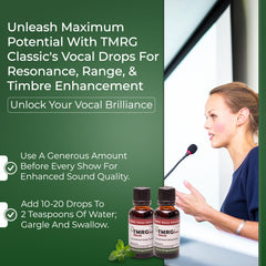 Product label close-up highlighting natural vocal support and usage tips.