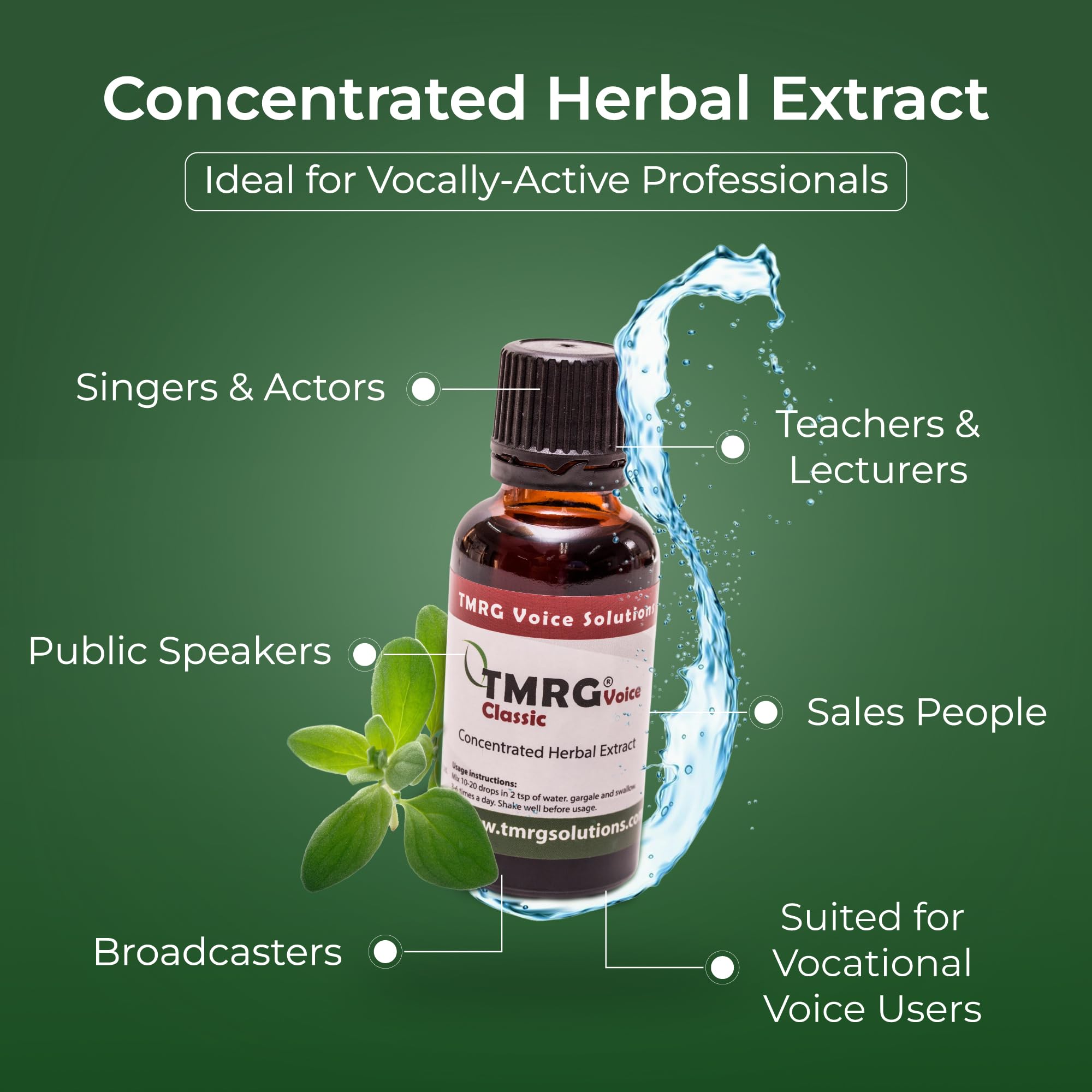 A tidy shelf with easy daily vocal care featuring TMRG drops.