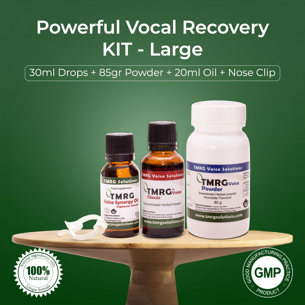 TMRG Powerful Vocal Recovery Kit Large Classic Drops bottle for immediate vocal relief