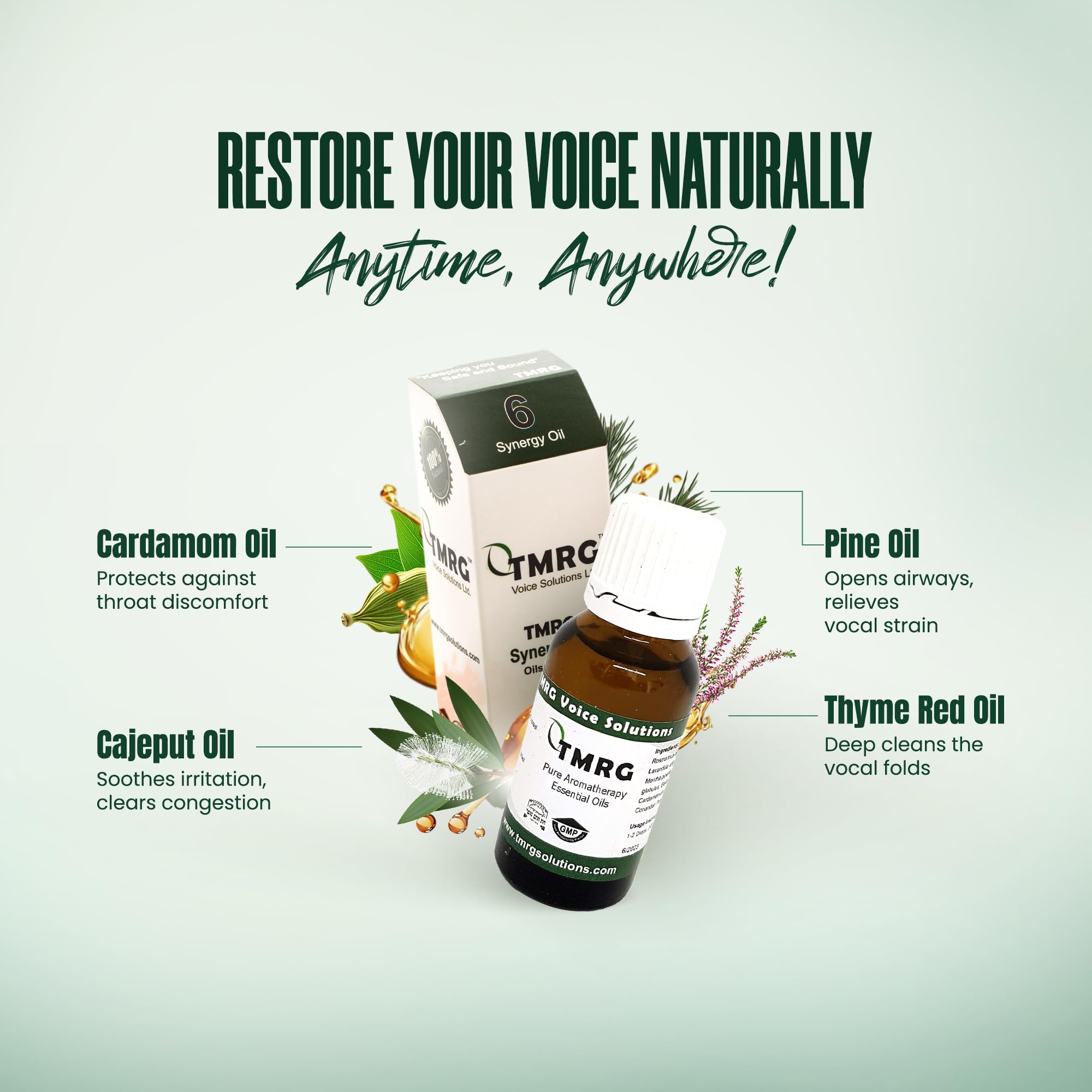TMRG Voice Synergy Oil dropper dispensing for easy application