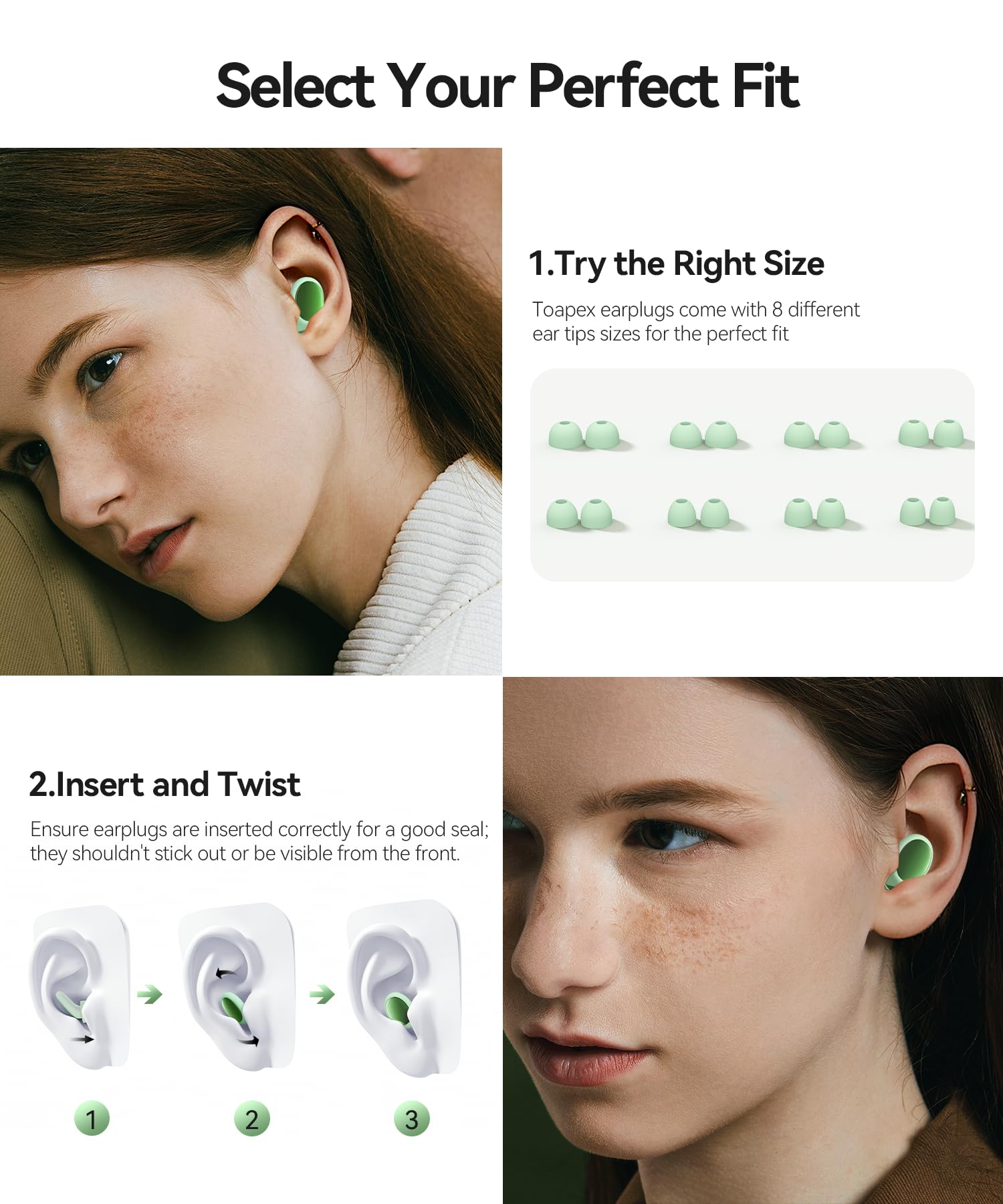 TOAPEX 8-tip sizes ensure personalized seal for varied ear shapes