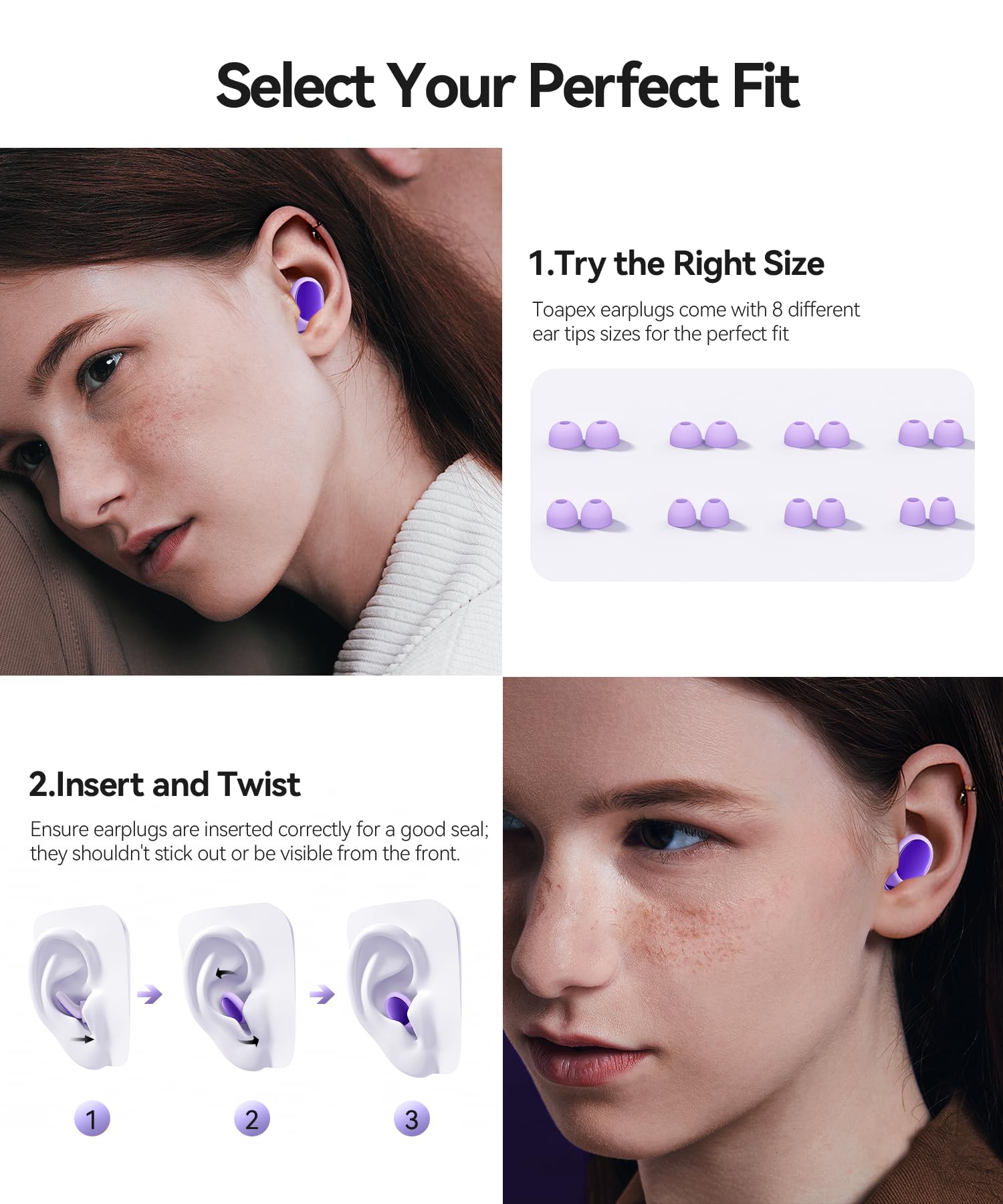 Toapex earplugs ultra-soft silicone with matte finish