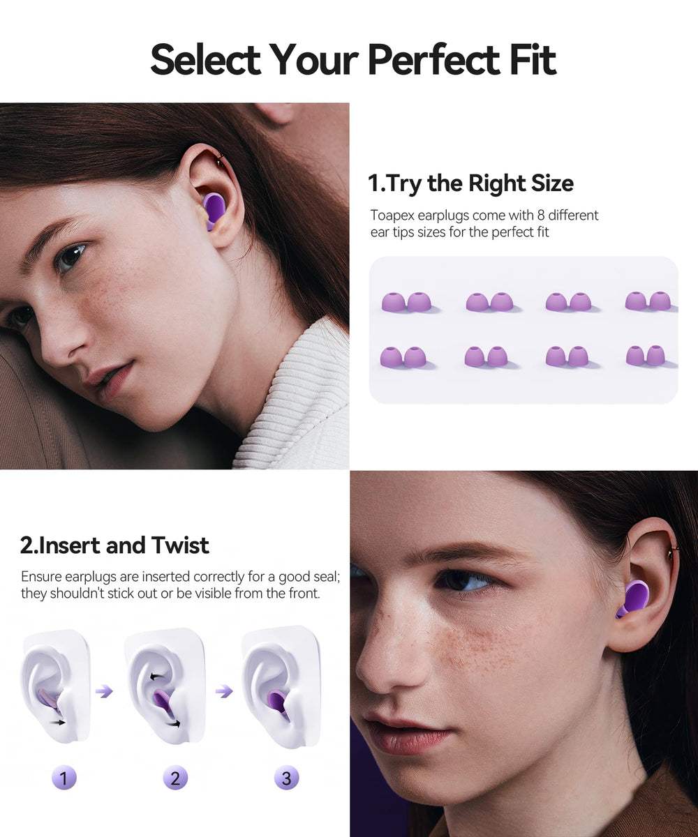 TOAPEX silicone ear plugs with eight tip sizes adaptable to most ears