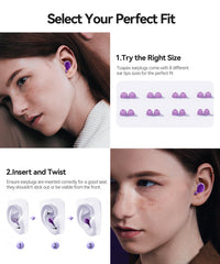 TOAPEX silicone ear plugs with eight tip sizes adaptable to most ears