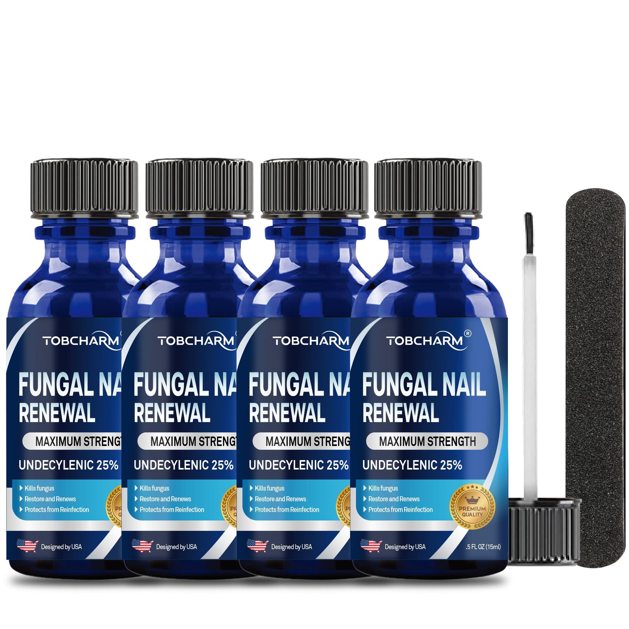 Tobcharm 4pc toenail fungus treatment box for at-home use.