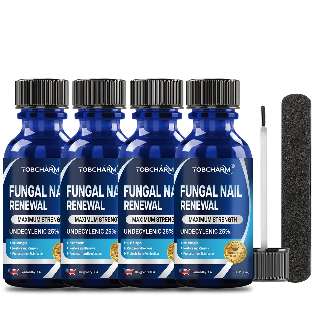 Tobcharm 4pc toenail fungus treatment box for at-home use.