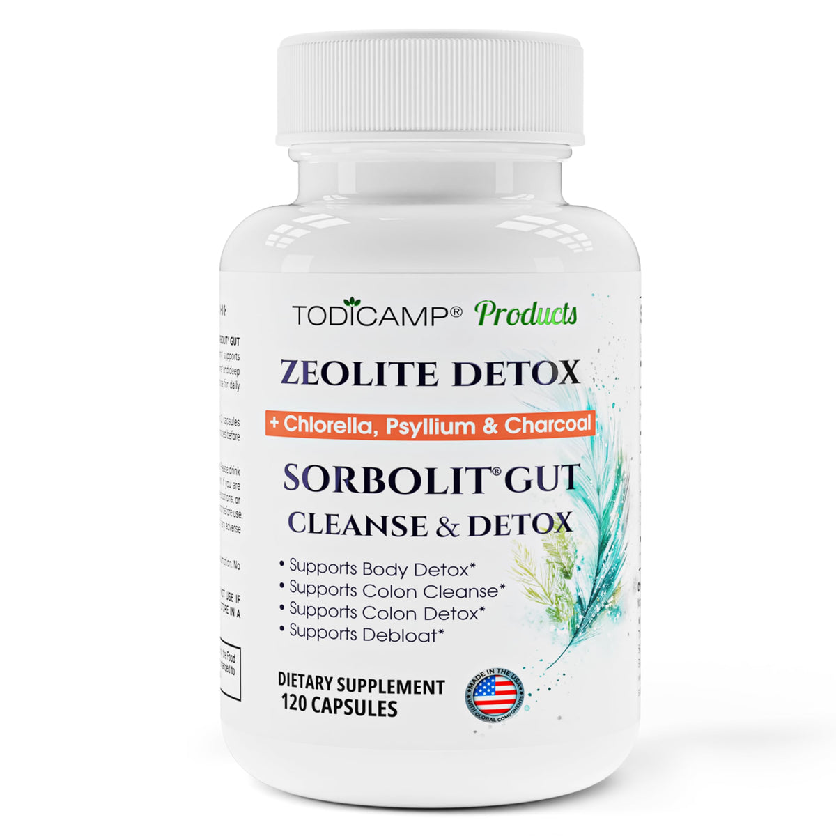 TODICAMP Sorbolit bottle with label promoting vegan colon cleanse for digestion support