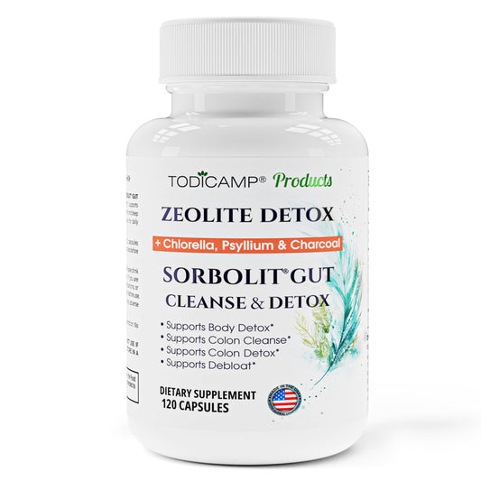 TODICAMP Sorbolit bottle with label promoting vegan colon cleanse for digestion support