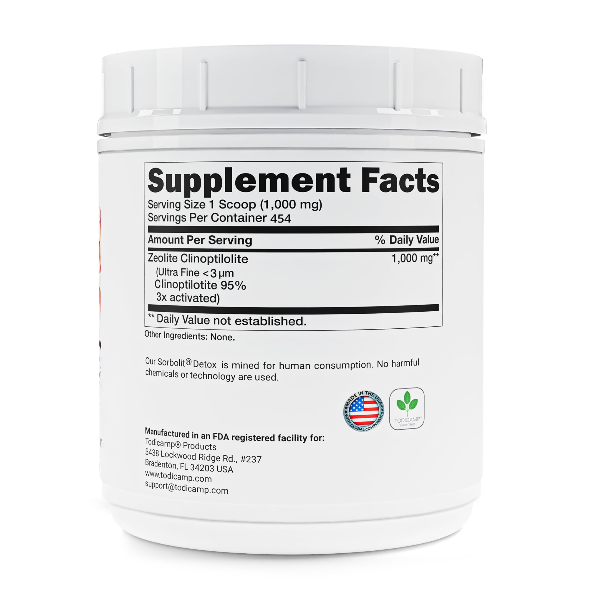 TODICAMP Zeolite Detox Sorbolit colon detox powder promotes gut balance and toxin absorption.