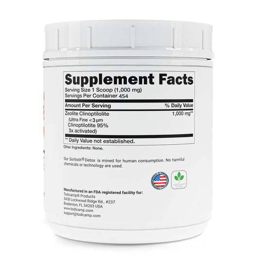 TODICAMP Zeolite Detox Sorbolit colon detox powder promotes gut balance and toxin absorption.